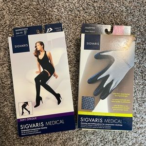 Sigvaris Black Thigh High Graduated Compression Stockings & Sigvaris Gloves